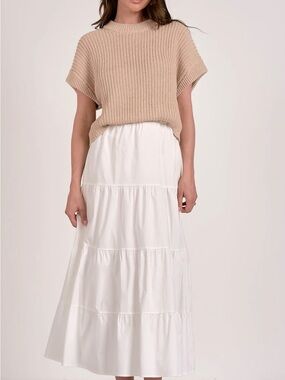 Elan opal dress | mixed media | Beige Sweater top + White Tiered Maxi Skirt